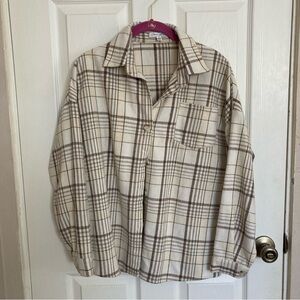 Plaid Cream and Brown Women's Shacket